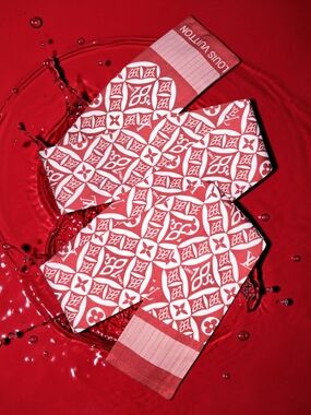 Red and White Monogram Silk Scarf